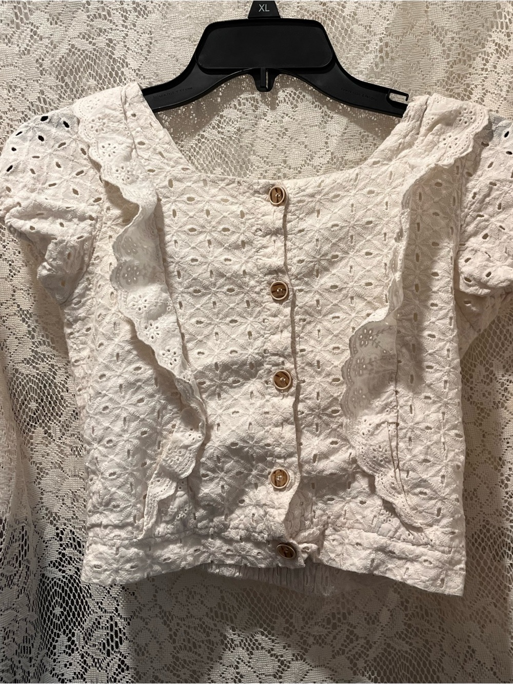 KIDS SIZE L (12) Jessica Simpson White Eyelet Ruffle Button-Up Top